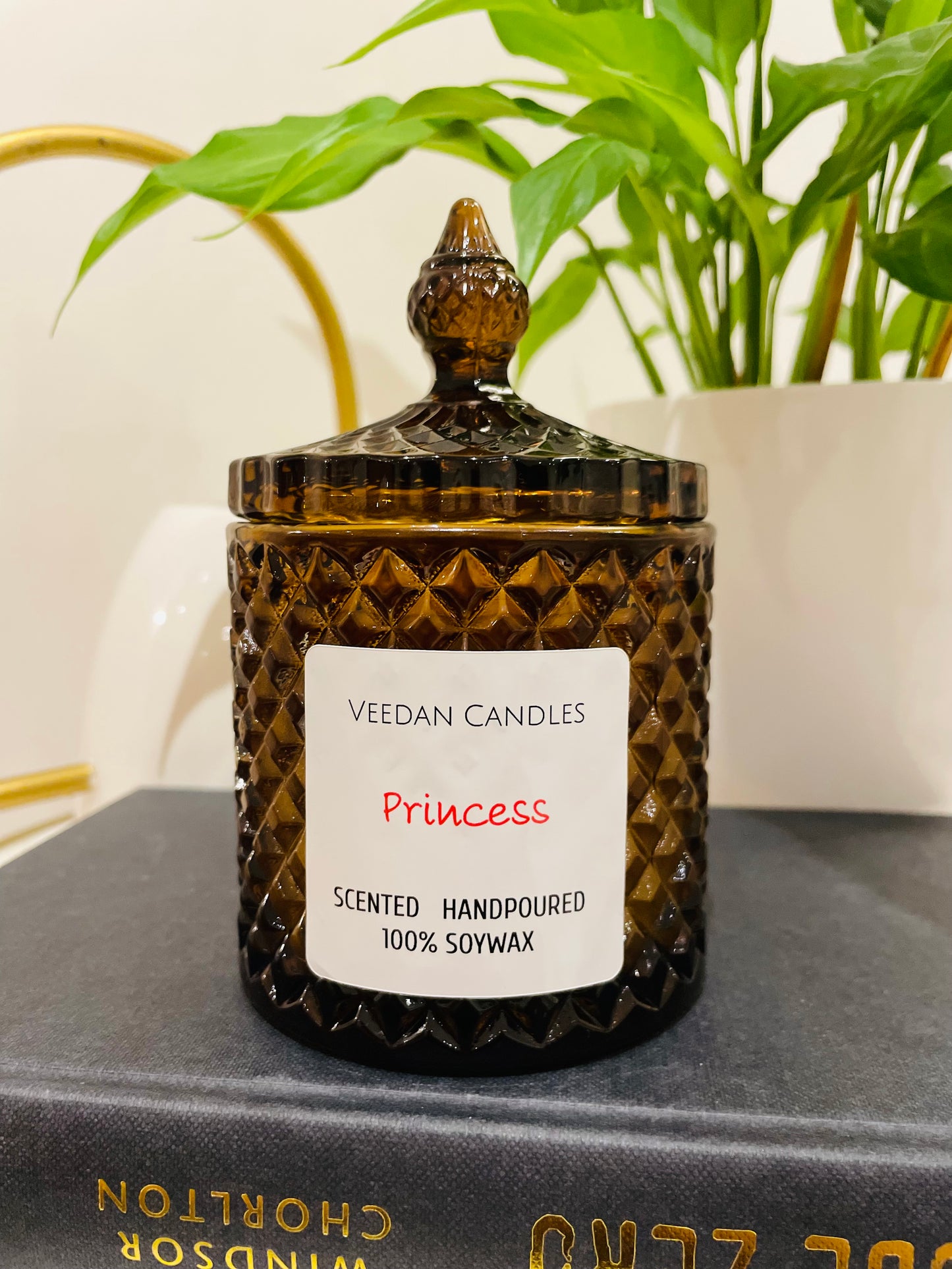 AURORA CRYSTALS AMBER Luxury Decorative Glass Candle with lid 300ml